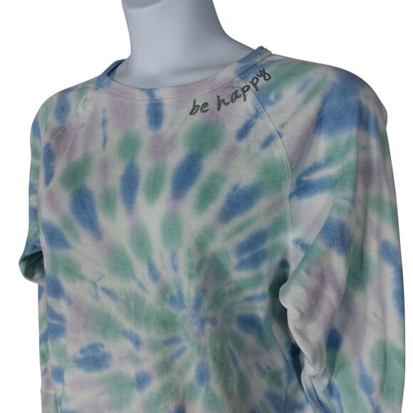 Grayson Threads Tie Dye "Be Happy" Sweatshirt Blue and Purple Crewneck Pullover - Picture 2 of 11